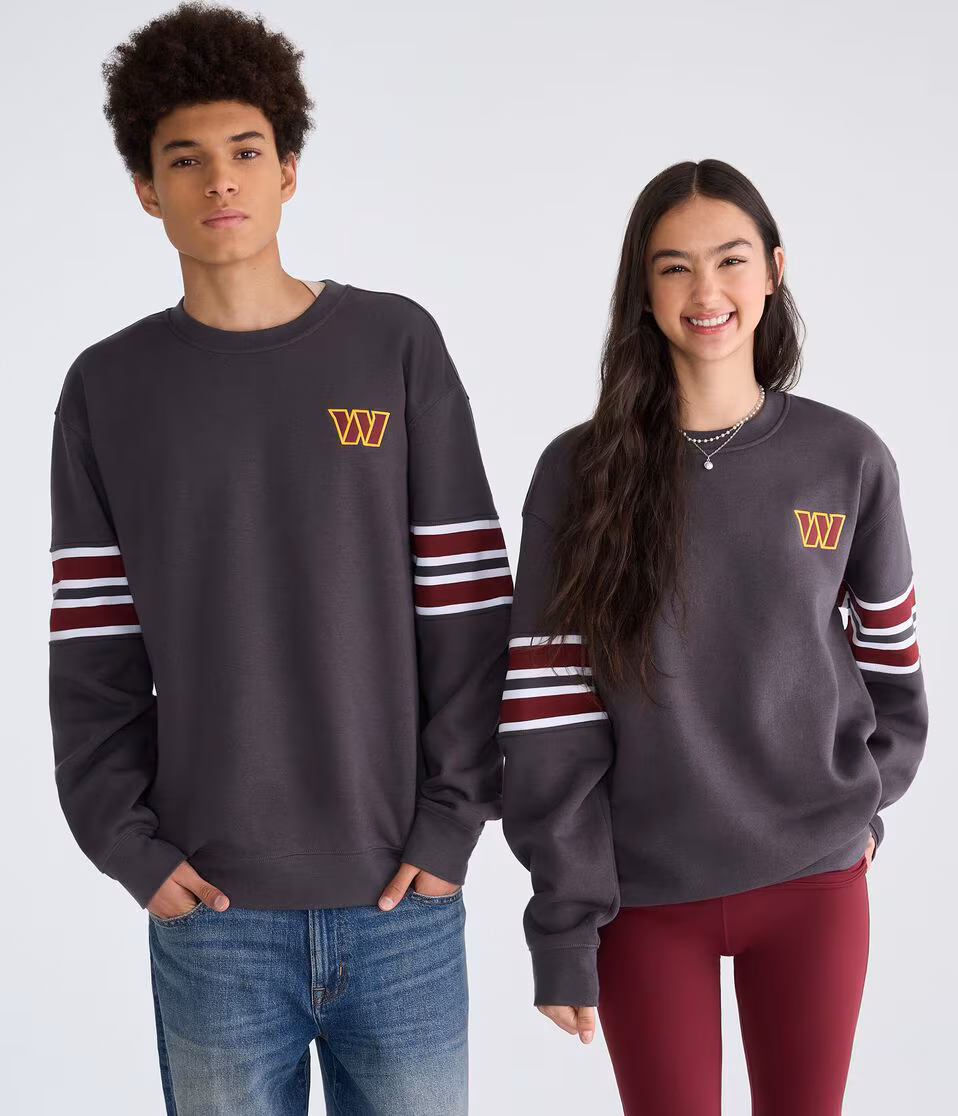 Washington Commanders Striped Sleeve Crew Sweatshirt