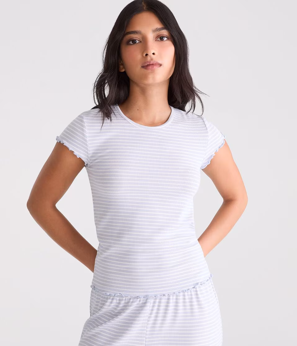 Striped Lettuce-Trim Sleep Tee