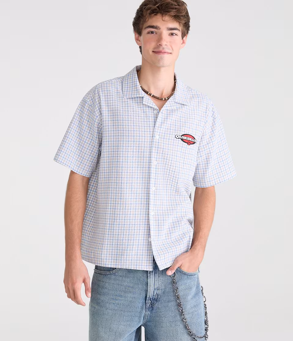 Quiksilver Oval Logo Microplaid Camp Shirt