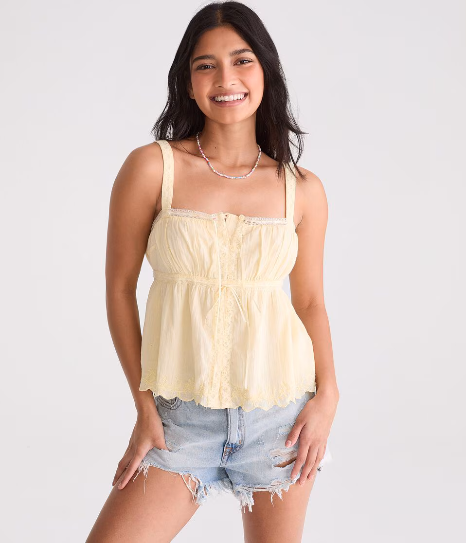 Ribbon Bow Button-Front Tank Top