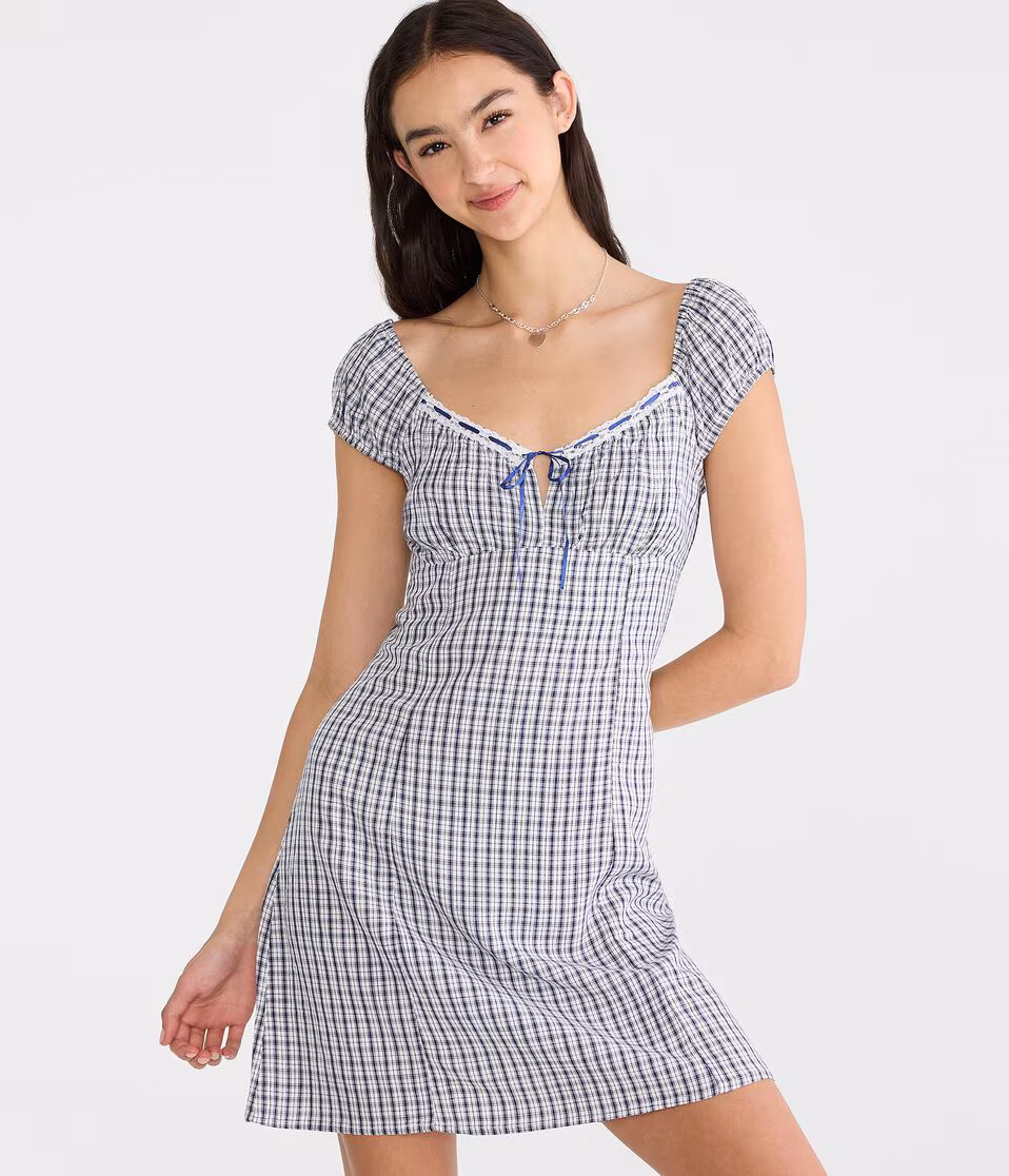 Plaid Scoop-Neck A-Line Mini Dress