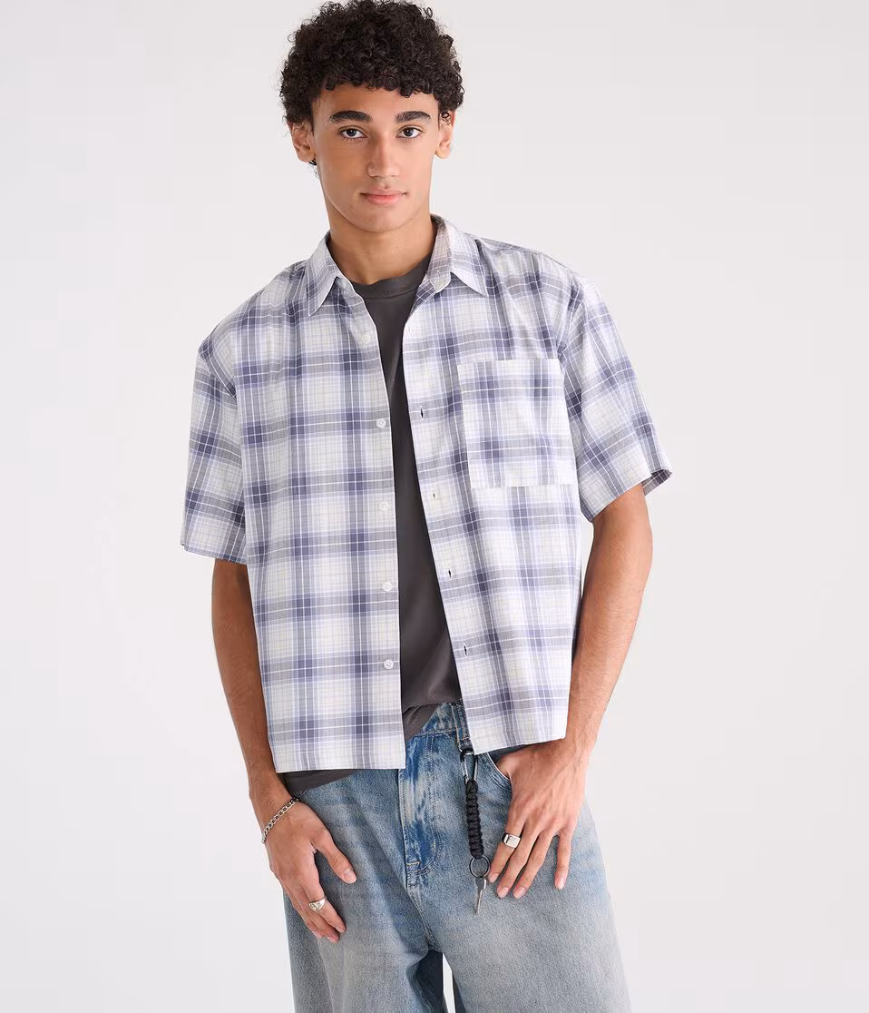 Gold Coast Microplaid Boxy Shirt