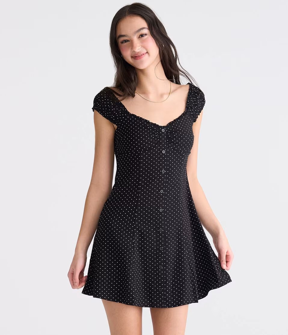 Floral Scoop-Neck Buttoned A-Line Mini Dress