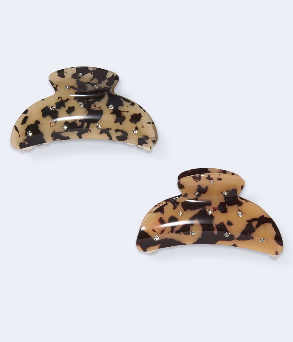 Rhinestone Tortoiseshell Moon Claw Hair Clip 2-Pack
