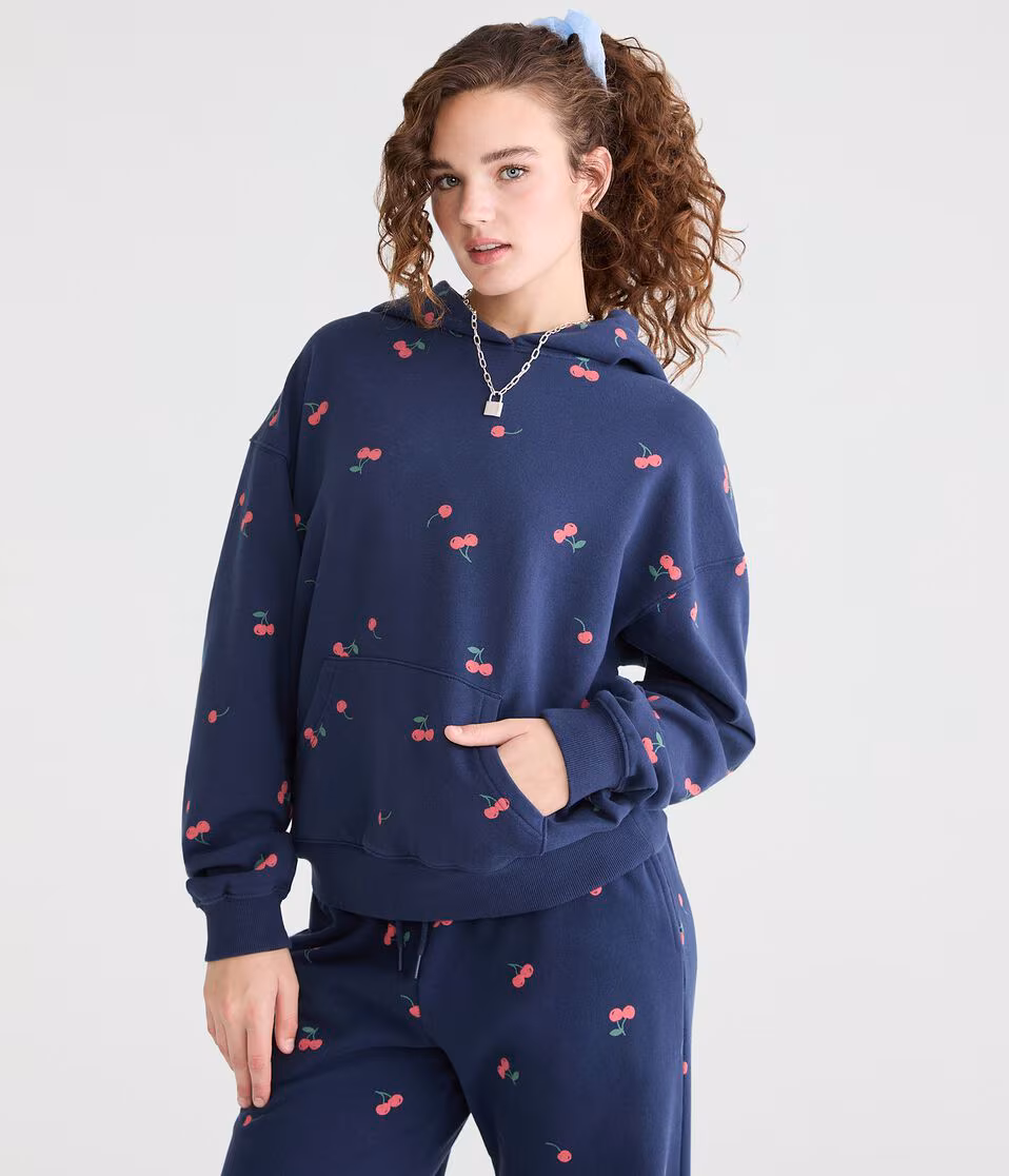 Cloud Soft Cherry Print Pullover Hoodie