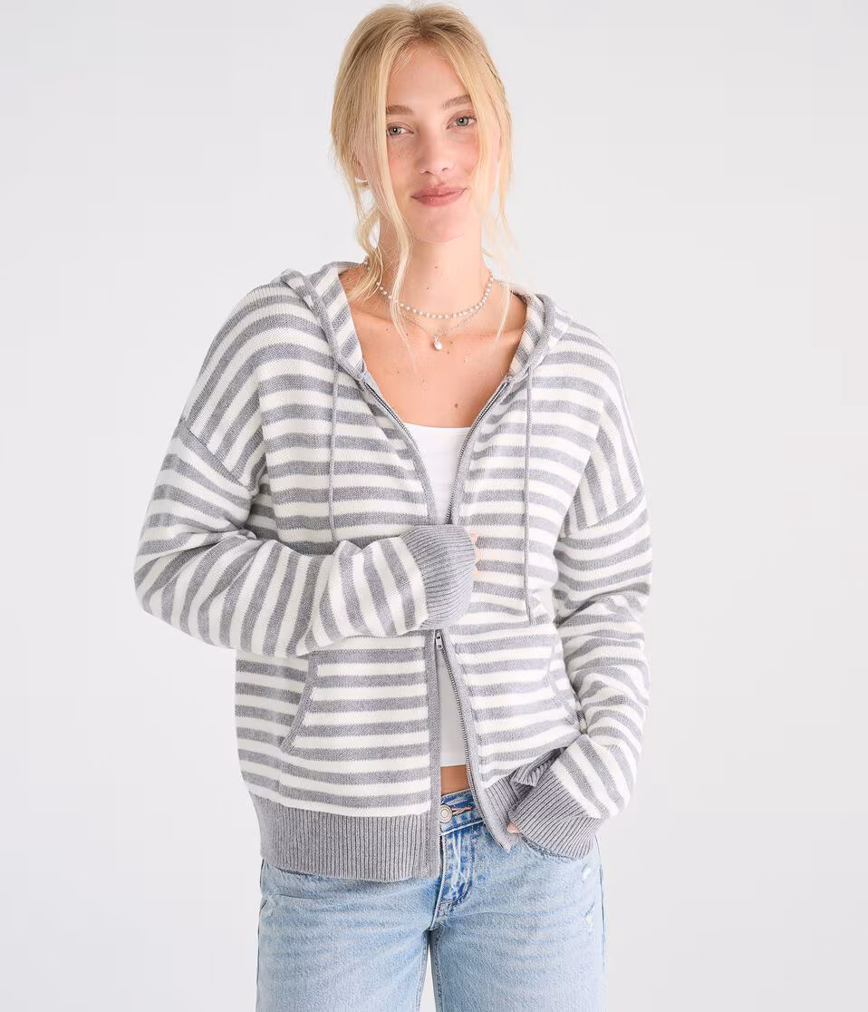 Striped Full-Zip Hooded Sweater