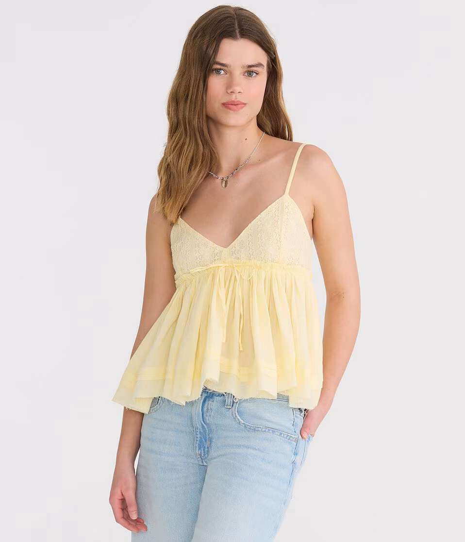 Crocheted V-Neck Babydoll Top
