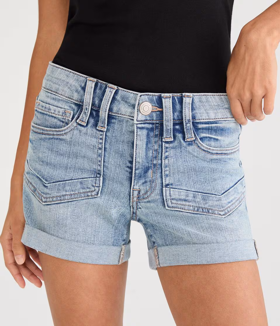 Low-Rise Denim Midi Shorts