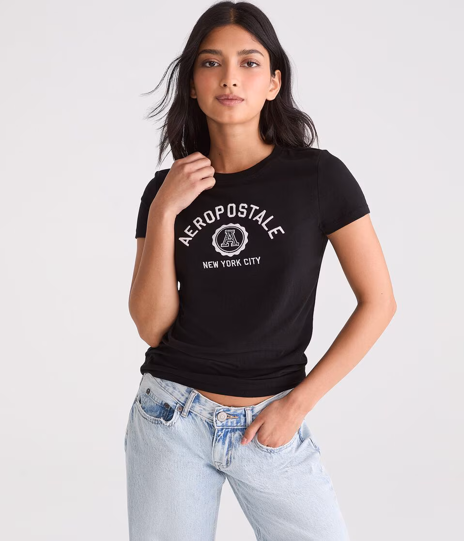 Aeropostale Rhinestone Crest Graphic Tee