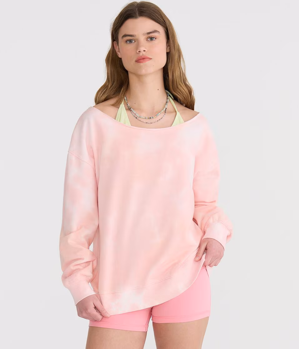 Cloud Soft Tie-Dye Oversized Off-The-Shoulder Sweatshirt