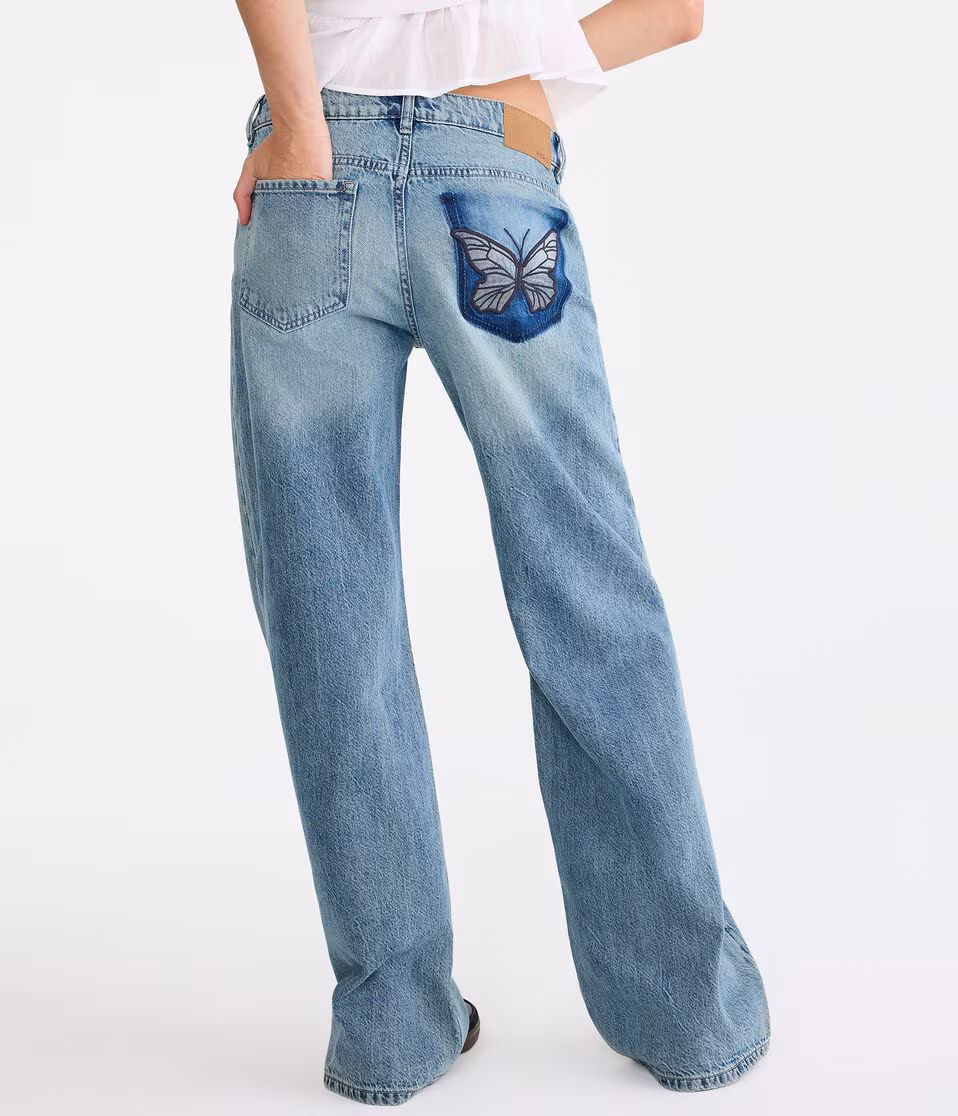 Low-Rise Baggy Wide Leg Butterfly Pocket Jean