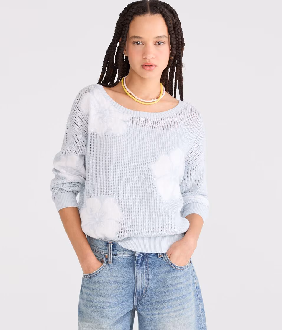 Hibiscus Slouchy Open-Knit Boat-Neck Sweater