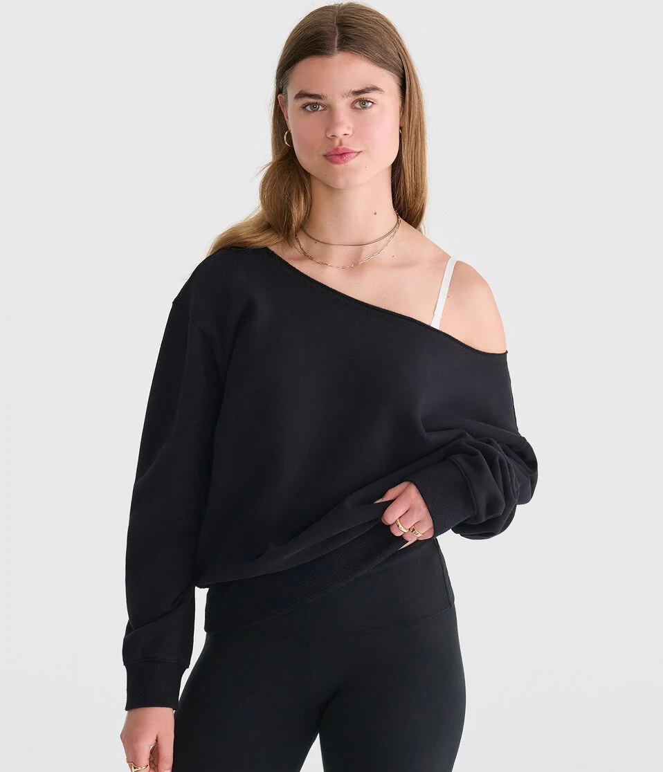Cloud Soft Cinched Waist Off-The-Shoulder Sweatshirt