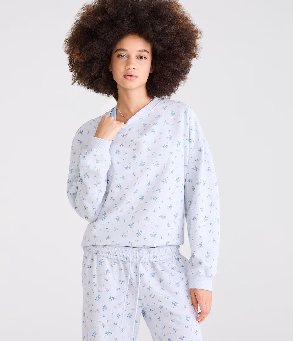Cloud Soft Floral Print Oversized Crew Sweatshirt