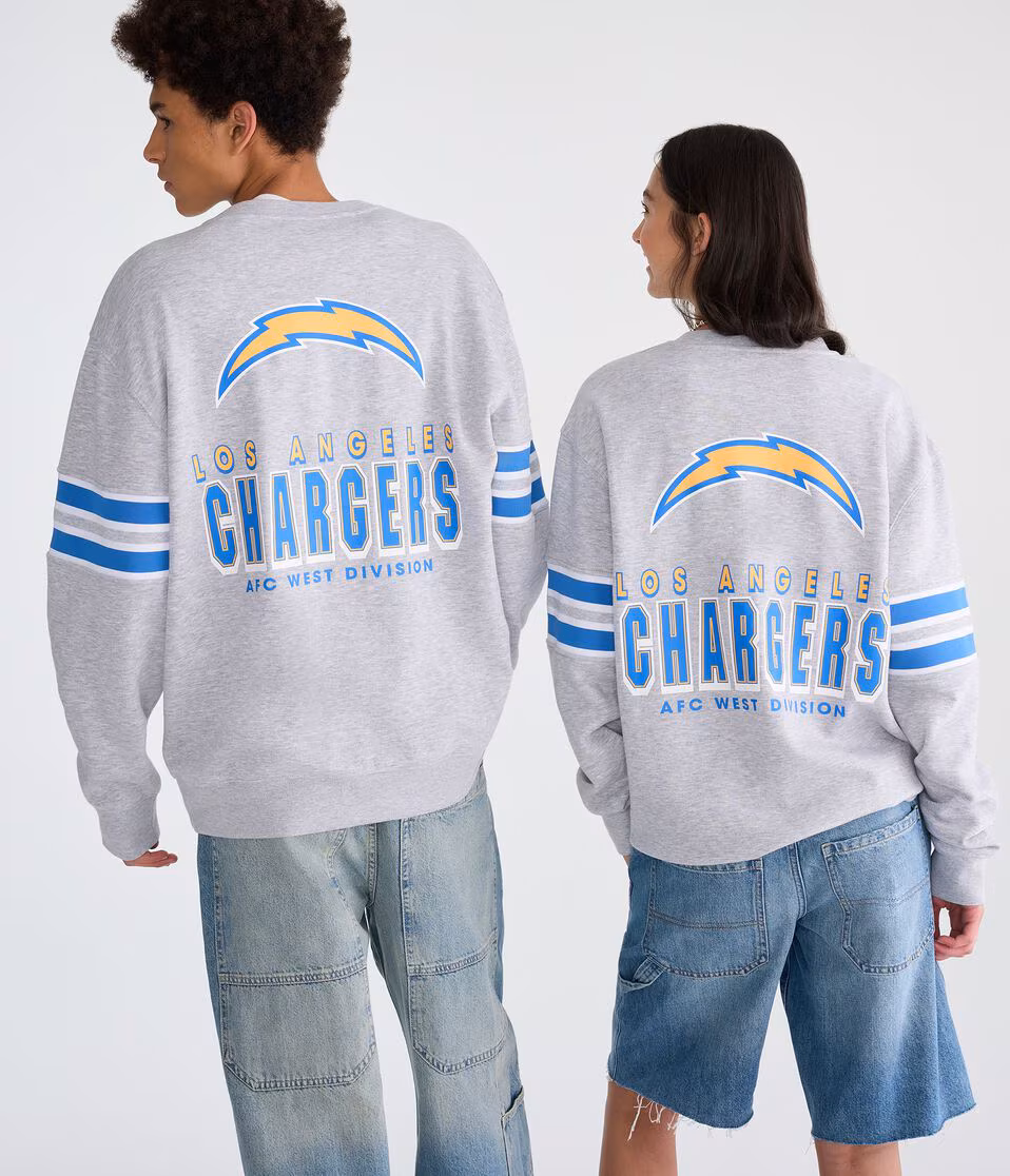 Los Angeles Chargers Striped Sleeve Crew Sweatshirt