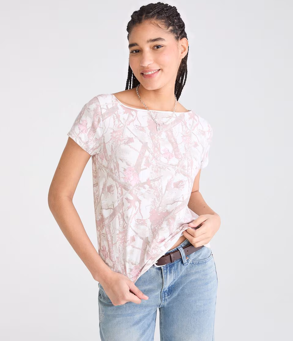 Seriously Soft Forest Camo Off-The-Shoulder Vintage Fit Tee