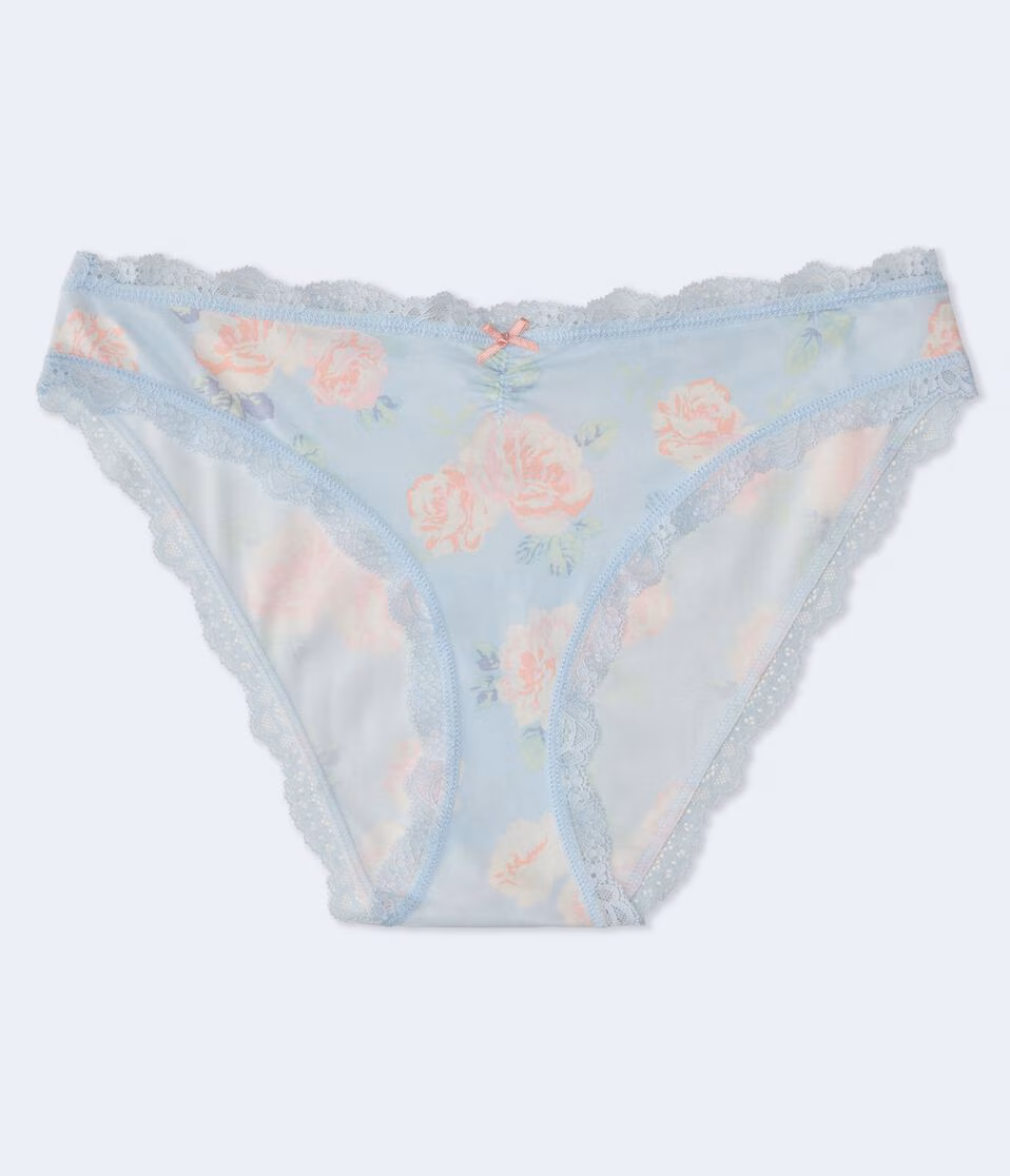 Floral Cinched Lace-Trim Low-Rise Bikini