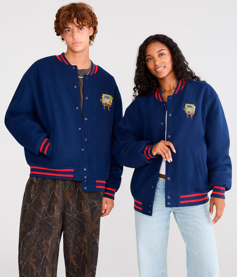 SpongeBob x Aero Faux Wool Bomber Jacket