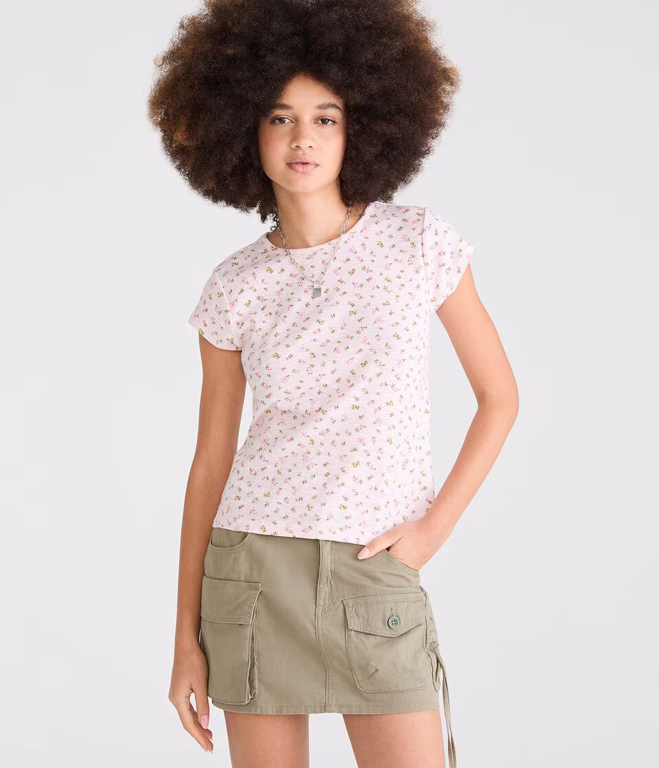 Seriously Soft Floral Print Slub Jersey Crew Tee