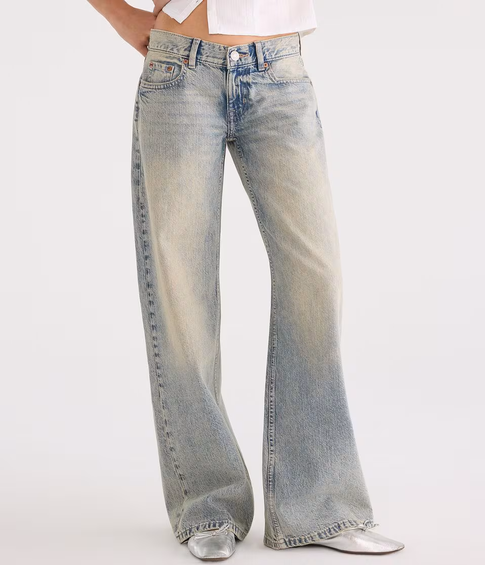 Super Low-Rise Baggy Wide Leg Rhinestone Jean