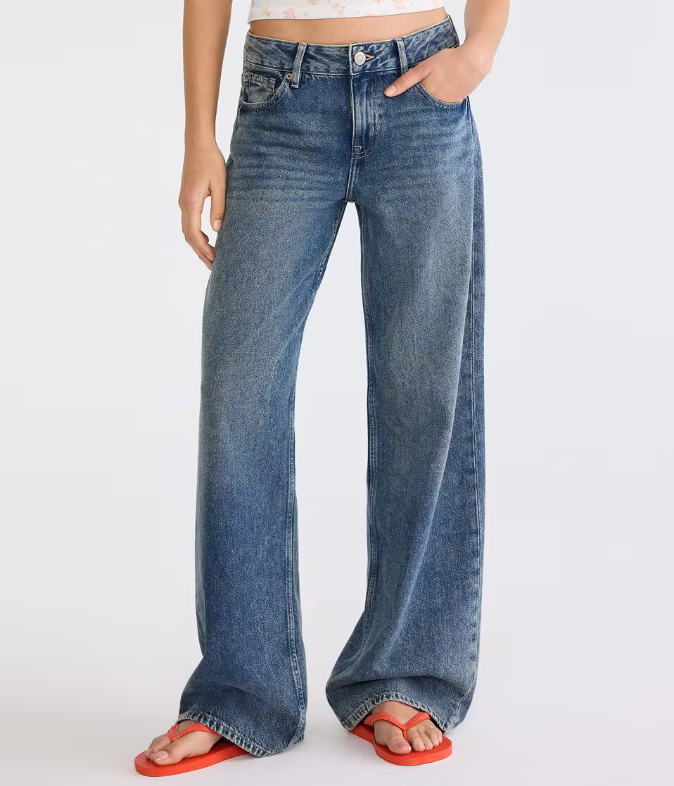 Low-Rise Baggy Wide Leg Heart Stitch Jean