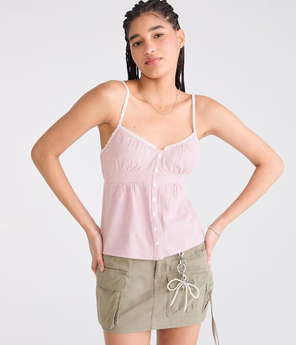Yarn-Dyed Stripe Lace-Trim Cami